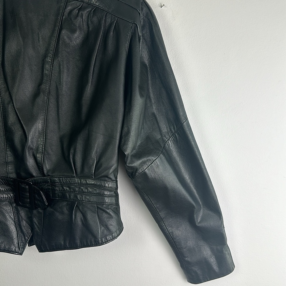 Womens Vintage 80’s Chia Soft Leather Moto Jacket Large Lined Black Coat Glamour - Picture 15 of 16